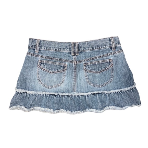 Old Navy blue jean VTG Denim ruffled ultra low waist Miniskirt Sz 8 - Picture 3 of 6